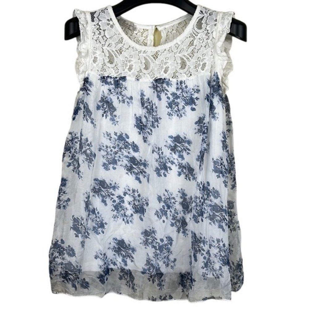 Bellambra women’s top small sleeveless Made‎ in Italy lace and silk floral